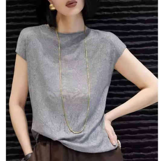 Short Sleeve T-shirt, summer,Women Tee, Niche Design, Jacquard, Chic And Stylish, Straight Shoulder Top, Versatile Small Tshirt